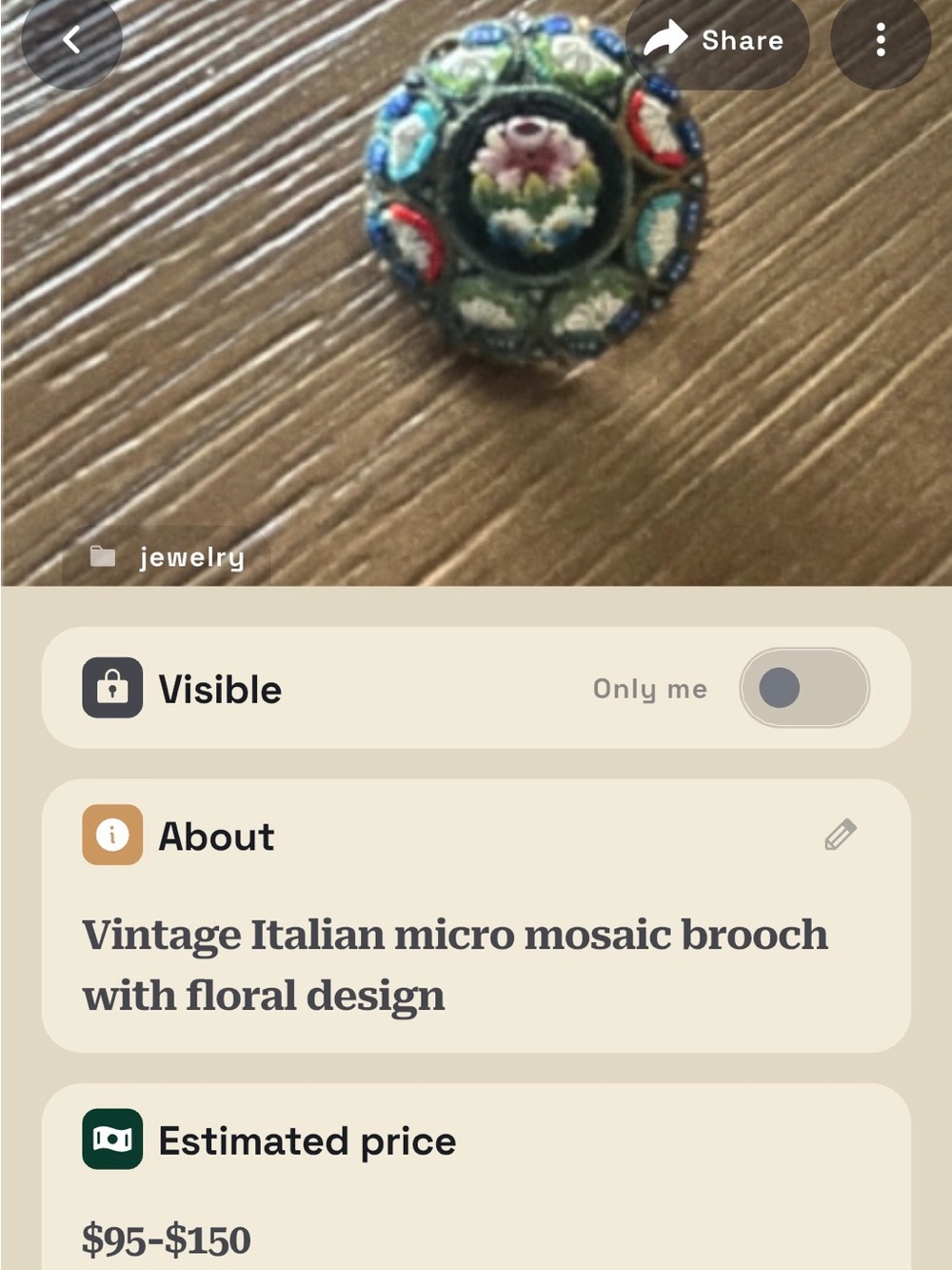 Vintage Floral Micro Mosaic Brooch - Green, Blue, Red